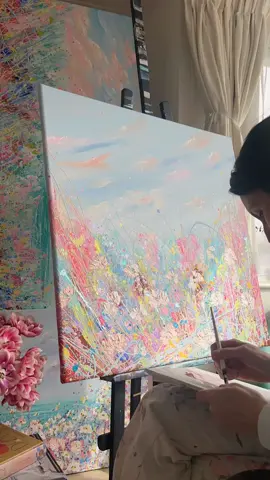 Calmness in a painting ✨🌝🫶🏼 So happy with how this bespoke turned out, I cant wait to show you 🥰✨🫶🏼 #painting #artwork #artist #artlover #abstractartist #paintingflowers #floralartist #magicalart #flowerart 