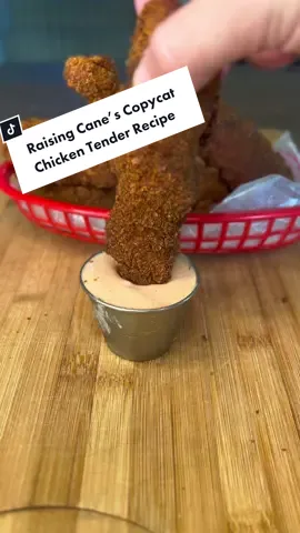 Raising Cane’s Copycat Chicken Tender and Sauce Recipe with @goodranchers Chicken Sauce: -½ cup mayonnaise - ¼ cup ketchup - ¼ teaspoon Worcestershire sauce - ½ teaspoon black pepper - ½ teaspoon garlic powder - @dkhawaiian Seasoning Marinade: -1 cup buttermilk - 1 egg - 1 tbsp garlic powder Flour Mix: -1.5 cups flour - 1 tbsp cornstarch - 1 tsp baking soda - 1 Food Processed Croutons - All of seasoning blend (minus 1 tbsp for the dredge) - Seasoning Blend - 1 tbsp black pepper - 1 tbsp kosher salt - 1 tbsp smoked paprika - 1 tbsp garlic powder - 1 tbsp onion powder Instructions -Marinade the chicken strips for a minimum of 2 hours - Set up a dredging station: flour, Egg Wash, wire rack to rest - Begin to heat your canola oil to 345 - First remove the chicken from the marinade. - Dip into the seasoned flour mix. - Dip into the Egg mix - Coat with Italian Breadcrumbs - Place on wire rack for a minimum of 10 mins. - By this point the oil will be ready for the chicken Cook to temperature (about 6-8 minutes)