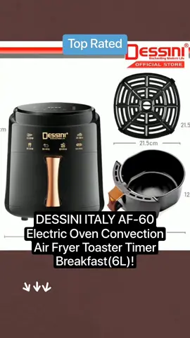 Only RM109.90 for DESSINI ITALY AF-60 Electric Oven Convection Air Fryer Toaster Timer Oil Free Roaster Breakfast Machine Ketuhar (6L)! #airfryer #electricoven 