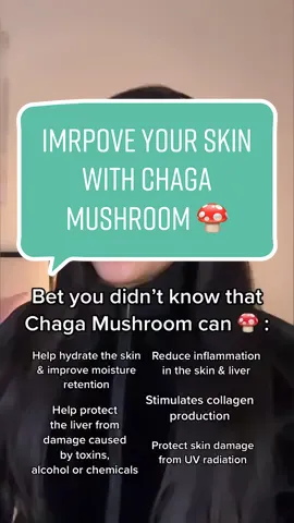 Chaga mushrooms help support your liver, so you know its going to support your skin! ✨💖 #chagamushroombenefits #skinsaviour #skinhealthtips #fyp #collagenproduction 