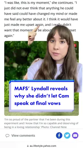 #MAFS’ Lyndall reveals why she didn’t let Cam speak at final vows 👀💍🌹 #mafsaus #mafsau #mafsaustralia2023 #marriedatfirstsight #marriedatfirstsightau #marriedatfirstsighttok #yahooaustralia 