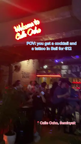 Couldnt say no to a cocktail and a tattoo in bali #seminyak #bali #traveltiktok #travelbucketlist #fyp #travelling #calleocho #tattoo #backpacking 