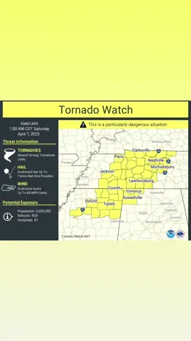 New PDS tornado watch for portions of Tennessee, Mississippi, and Alabama until 1 am CDT. Stay safe everyone. Credit: NWS Tornado #tornado #outbreak #weather #severeweatheroutbreak 
