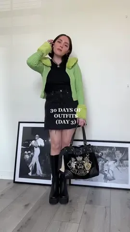 DAY 3 of my #30daysofoutfits 💭💚 This green cardigan is all about the #y2k vibessss 🌴 #early2000s #early2000sfashion #lizziemcguire #y2kaesthetic #y2kfashion #y2koutfits #amazonfinds #amazonfashion #amazonmusthaves #juicycouture #vintagejuicycouturebag #vintagejuicycouture #outfitinspo #outfitidea #styleinspo #datenightoutfit #simpleoutfit #coachellaoutfit #festivalfashion #platformboots 