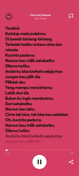 #lyrics #cintadanrahasia #yurayunita #spotify #lirikfull #liriklagu #galaubrutal #fyp
