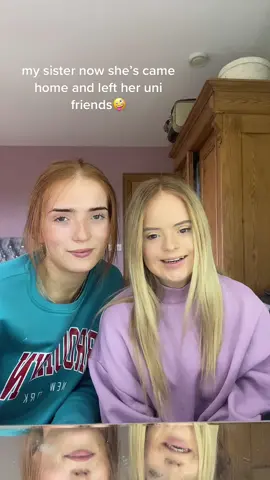 jokes she has at least three home friends😲🤠 #arewebestfriends #sisters #disability #downssyndrome 