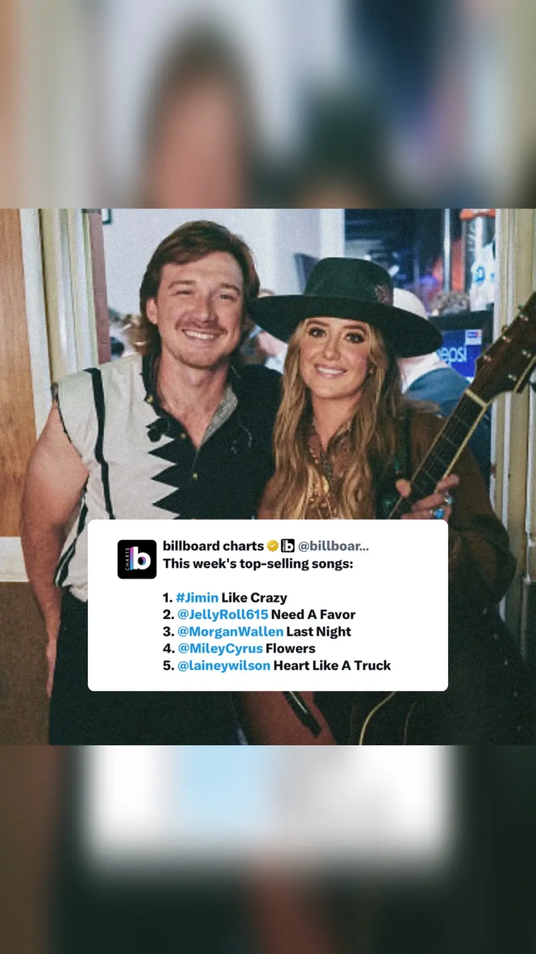 Jelly Roll, Morgan Wallen, and Lainey Wilson all land inside the top-5 of this weeks most top selling songs (all genres). #jellyroll #morganwallen #laineywilson #country #countrymusic 