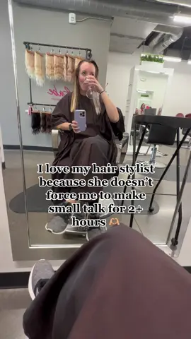 I’m especially grateful that she didn’t ask, “Oh, what do you do for work again?” 😌 #hairstylist #hairsalon #smalltalk #introvert 