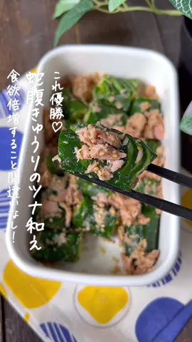 【365日時短料理】蛇腹きゅうりのツナ和え🥒♡♡ ⁡ ⁡ 切って和えるだけ♡ 簡単でやみつきになるきゅうりのツナ和えです✨️ ⁡ ⁡ 大人2人前 ⏰所要時間5分 ⁡ □きゅうり2本 □塩小さじ1/2 Aごま油大さじ1 A鶏がらスープの素小さじ1 Aにんにく(すりおろし)3~4cm Aすりごま大さじ1 ツナ缶1缶 ⁡ ⁡ 準 ツナ缶は油を切っておく。 ⁡ 1 きゅうりに塩を振り、 板ずりして軽く洗い流して水気を切る。 ⁡ 2 箸を両端に置いて斜めに切れ込む。 裏返しして同様に切り、3~4cm幅に切る。 ⁡ 3 ボウルA・3を入れて和える。 ⁡ ⁡ ⁡ 投稿が良いと思ったらイイネお願いします︎👍🏻 ̖́- 作ってほしいものがあったらぜひコメントしてね💬 ⁡ ⁡ #あぴきゅうり料理 #あぴツナ缶料理 このタグからほかのレシピも見れます🏷𓈒𓏸︎ ⁡ ⁡ ⁡ ⁡ ⁡ #時短料理 #時短レシピ #簡単ごはん #簡単料理レシピ  #きゅうりレシピ #きゅうりダイエット #ツナ缶レシピ  #ツナ缶アレンジ #副菜レシピ #副菜 #作り置きレシピ  #作り置きおかず #つくおきレシピ #つくおきおかず 