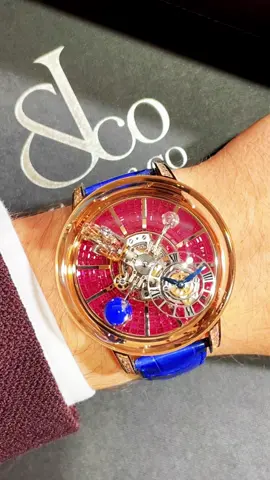 The Astronomia Tourbillon Baguette Ruby features a base paved with 257 invisibly set rubies #jacobandco #watches #luxury 