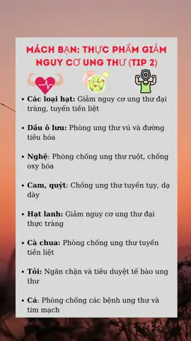 Mách bạn! Thực phẩm giảm nguy cơ ung thư (tip 2) #meohay🇻🇳🇧🇷  #suckhoechomoinguoi🍀  #baithuocdangian  #xuhuongtiktok 