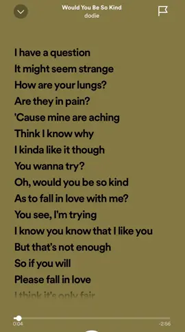 Would you be so kind #dodie #wouldyoubesokind #music #lyrics #spotify #BestTikTokSongs #fypmusic #SpotifyLyrics #songfyp #tiktokmusic 