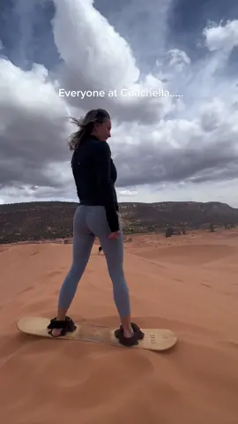 My whole feed is coachella and im rolling in dirt 😅😂 this is sand boarding in Zion! Coral pink sand dunes #sandboarding #coachella #zion #adventure #arizona #utah 