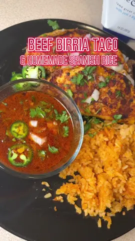 Dinner last night.. using @traderjoes beef birria!😋🌮 It was sooo good, it did not disappoint! I just wish there was more meat in the packs, I only got about 5 tacos from 2 packs. My rice was AMAZING too! Lmk if yall want the guac recipe!🥑  #traderjoes#beefbirria#beefbirriatraderjoes #fyp #dinner #easydinner #spanishrice