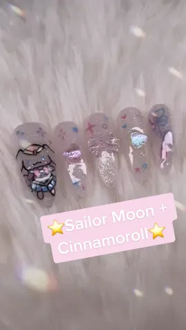 ⭐️Sailor Moon + Cinnamoroll Nails⭐️ #fyp #nails #cinnamonroll #sanrio #sailormoon 