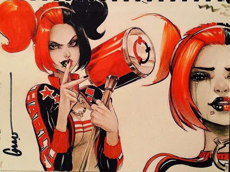 I feel like this song fits HarleyQuinn in this style❤️🖤👀 #omardogan1976art #omardogan1976 #harleyquinn #Harley 
