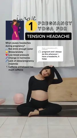 Replying to @shanedelacruz5 Mamas, let's face it - we're superheroes, but even superheroes get headaches sometimes. 🦸‍♀️🤕 Try this yoga trick for some natural relief!  #fitpie #pregnancyyoga #headacherelief #yogatime
SIDE NECK PULL
1️⃣ Reach right hand around head, 
2️⃣ Gently pull head towards right shoulder
3️⃣ Hold for 3 deep breaths on each side  What causes headaches during pregnancy?
🌊 Not drinking enough water
💤 Lack of sleep/pregnancy insomnia
😟 Stress/pregnancy anxiety
☕ Caffeine withdrawal/too much caffeine
❤️ Low blood pressure
🧬 Change in hormones   #kekalaihat #KitaJagaKita #InspirasiRamadan #InspirasiRaya #WomenOfTikTok #TikTokSports #BeActive #Jombelajar #Fitness 