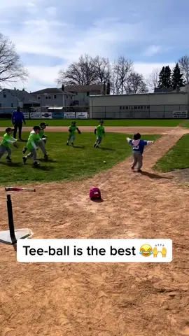 Tee-ball is amazing 😂 (via sal_digi, brittany_digi/Instagram) #baseball #swing #run #fun 