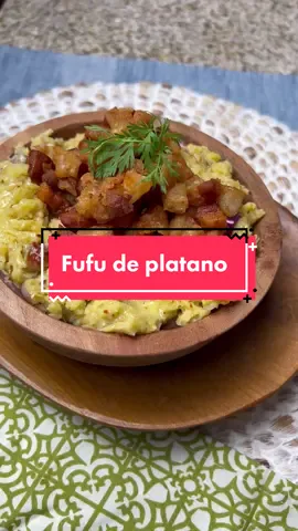 Fufu de plátano cubano! What do you guys call this dish…because I know everyone has their own version of it🔥  INGREDIENTS 4 green plantains Juice of 1 lime 2 heads of garlic  1/2 a red onion (thinly sliced) 1.5 lbs of empellas or pork belly, diced 1/3 cup of reserved pork fat  1 tsp of salt  3/4 cup of reserved plantain water  DIRECTIONS Chop your plantains with the skin on and place them in a pot. Add water, lime juice and salt to the pot and boil your plantains for 30 minutes.  Salt your empellas / pork belly and fry them until crisp over medium heat.  Once golden, use a slotted spoon to remove them from the pan and drain over paper towels. Be sure to reserve the rendered pork fat from the pan.  In a pestle and mortar, mash your garlic. Add your mashed garlic to a frying pan with your reserved rendered pork fat and your onions. Sauté until the onions are translucent.  Once your plantains are tender, remove from the heat and move the plantains without the skins to a large bowl. Be sure to reserve 3/4 cup of the water the plantains cooked in.  Begin mashing your plantains. Slowly add in the onion and garlic mixture as well as the plantain water. Continue mashing until minimal lumps are left. Mix in half the empellas and salt to taste.  Serve your fufu in a bowl and top with remaining empellas and enjoy! #cubanfood #comidacubana #fufudeplatano #plantains 