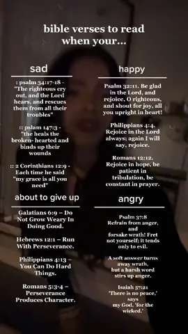 bible verses to read when ur.. || i hope these helped! whenever im feeling sad/happy/angry/ab to give up im always gonna go back and read these! #waytospreadthegospel #jesus #christan #christ #fyp #fy #bibleverses 