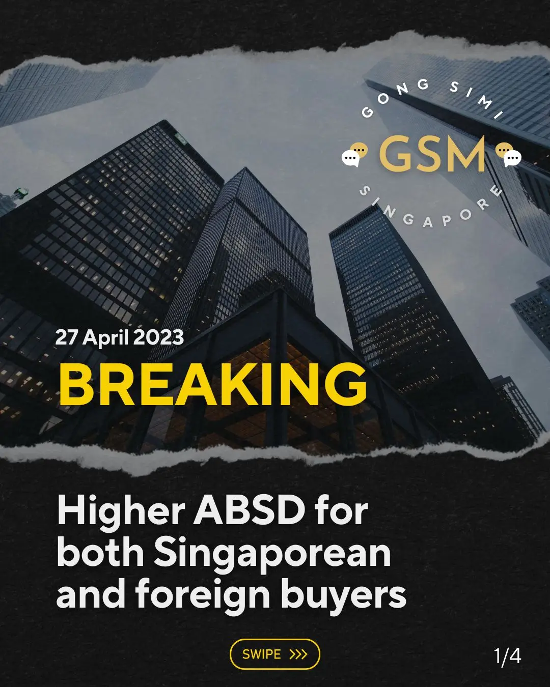 Take note 📌: Higher ABSD rates have kicked in on the strike of 12am on 27 April 2023. Notably, foreigners will now have to pay a substantially higher rate than previously. #sgtiktok #fypsg #gongsimisg 