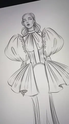 Quick fashion design sketch process on iPad. Volume ✨ I like to start with a quick sketch, and then do a clean version.  #fashiondesigner #fashiondesign #fashionillustration #fashionsketch #fashionsketching #hautecouture #arttimelapse