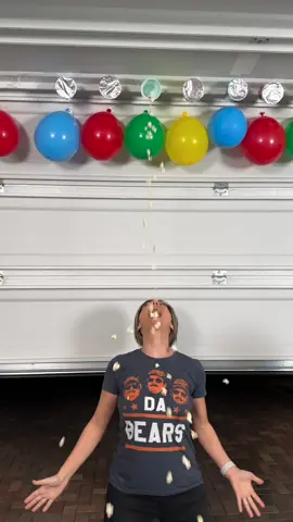 New challenge with the garage door! #popcorn #prizes #messysurprise #balloons #cups #garagedoorchallenge 