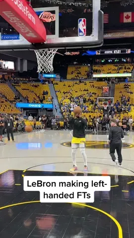 LeBron casually making left-handed free throws before Game 1 vs. Golden State 👑 #lebron #lebronjames #kingjames #lakers #NBA 