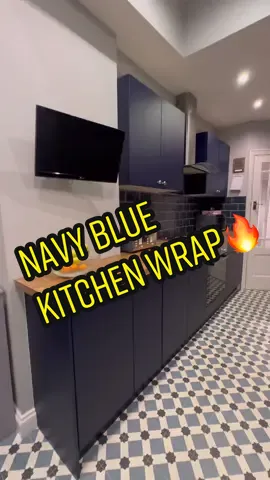 NAVY BLUE KITCHEN WRAP 🔥 #kitchenwrap #kitchenwrapping #vinylwrap #vinylwrapping #kitchendesign #homedecor #SmallBusiness #smallbusinesscheck 