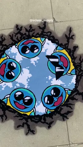 Whole squad 🐢, a little larger than 4ft w/felt backing, signed ✍️ Commission for Alex, thank you!!!   Free handed the clouds and I left the cracks + ground border untrimmed to add a lil depth 😋  And another Tokyopill song🤷🏻‍♂️ #squirtle #squirtlesquad #pokemon #rugmaking 