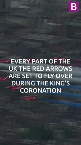 Every part of the UK the Red Arrows are set to fly over during the King's Coronation 🛩👑 #coronation #kingcharles #kingcharlesiii #TheKing #CoronationDay #coronation2023  #redarrows #flypast #birmingham  #birminghamuk