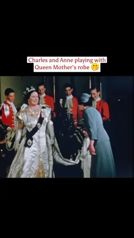 King Charles (then prince) and Princess Anne messing with Queen Mother's robe, on their mother's coronation day 😂 #CapCut #fyp #kingcharles #kingcharlesiii  #queenelizabeth #queenelizabethii #princessanne #queenmother #coronation 