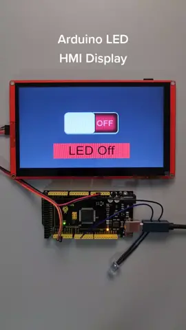 Arduino Mega connected to a 7 inch display showing a button to turn on / off an LED. #hmi #led #arduino #arduinoproject #arduinomega #displayscreen #screen