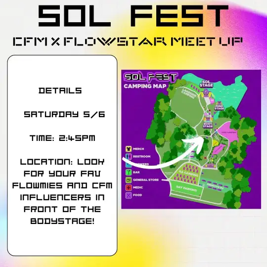 Sol Fest flowstar meetups for Saturday May 6th! @Collective Festival MGMT @@kirbybright_ @tatumbell @PRISCILLA👼🏽🦋 @Sel420 #flowfairy #spinflowstar #edm #plur #rave #kirbybright #flowstar #flowstarfam #solfest #collectivefestivalmanagement #flowmies 