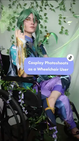 I was requested to give advice about posing and cosplay photoshoots for cosplayers who are wheelchair users and photographers who wish to work with us! I did a mini home photoshoot in my #Baizhu cosplay recently and I love the results so I'm happy to show you the results whilst giving some tips. #GenshinImpact#hoyocreators#disabilitytiktok