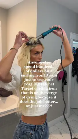 Anyone else prefer your cheap curling iron over the expensive ones?? #hairtok #curlingiron #curlinghair #drugstorehaircare #target #dyson #extensions #curlinghairtutorial 