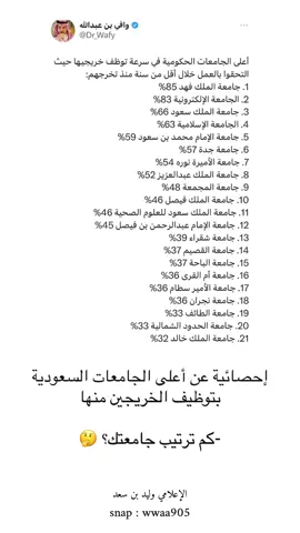 #عاجل : احصائية عن أعلى الجامعات #السعودية بتوظيف الخريجين ، #ترند ، #اكسبلور ، #مشاهدات ،  #fyp  , #foryou  , #fypシ  , #tiktoklongs , #tiktokarab