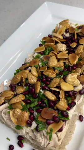 Lets make  chicken mansaf cake  Get your cake tin Firstly put your pomegranates, parsley and almonds  Then add  your shredded cooked chicken breast and  then rice , now flip it then allow it to sit for 10 minutes to let it get a nice shape then carefully remove the tin and enjoy  Recipe :  1kg breast fillet with the bone  * 1 Onion halved * 1 spice bag from @mimosspicebags If you don’t have spice bag put 3 bay leaves,cinamon stick, peppercorns,cardamom  * basmati rice * the chicken stock to cook rice * 1.5 teaspoons ground cumin * 1.5 teaspoons coriander ground * 1 teaspoon 7 spice * salt and pepper to taste * Toasted  almonds * Pomegranate to garnish  * chopped parsley to garnish -Heat some vegetable oil in a pan and add your  onion and chicken till nice and brown   - Add your @mimosspicebags salt and pepper to taste -add water and cook them for  40 min  While the chicken cook make the rice,soak the rice first,and then wash it till the rice water is clear. Cook your basmati rice I added mixed spices ,salt and my chicken stock. -after cooking remove the chicken and shred them with your hands  In a nice cake tin put  almonds,pomegranate,parsley, shredded chicken then rice and let it rest 10 min so the shape #foodblog #foodblogger #Foodie #foodpics #homemade #homemadefood #foodiesofinstagram #foodstyling #recipes #lebanesefood #palestine #food #foodporn  #FoodLover #foodie #mansaf #arabfood #pomegranate #parsley #almonds #rice #basmatirice 