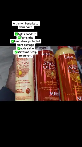 Creme of nature Argan oil family size combo . ✅Sulfate-free Cream of nature moisture & shine shampoo and conditioner with Argan Oil from morocco enriches hair with the nourishment and protection that your hair needs. ✅Cream of nature moisture & shine shampoo with Argan oil from morocco enriches hair with the nourishment and protection that your hair needs. ✅Provides nourishment and protection. ✅Gently cleanses and detangles. ✅Adds shine.  ✅Strengthens hair while optimizing the moisture balance of the hair and scalp.  ✅Helps to detangle, soften and boost Exotic Shine. ✅Infused with Argan oil from morocco.  ✅Ideal for all hair types.  ✅Helps reduce split ends so you can skip the cut.  ✅Helps hair grow strong and long. N4,500 Each  #nigeria #longhair #naturalhair #hairgrowth #growthoil