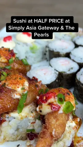 Sushi at HALF PRICE on Wednesday at Gateway Mall & then Thursday at The Pearls - Platter in video with 20pces @ R100 & you can get the 10pce in the video @ R60 #dalaucrew #simplyasiagateway #simplayasiathepearls 