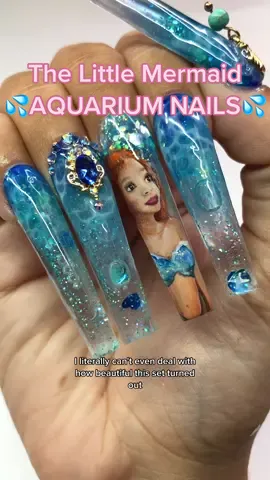 AI chose my nails! Little Mermaid aquarium nails! 💦🧜🏾‍♀️ Painted Halle Bailey! What do you think? Would you wear these nails?  #thelittlemermaid #thelittlemermaidnails #littlemermaid #littlemermaidnails #hallebailey #nailart #aquariumnails #acrylicnails #nails #fyp