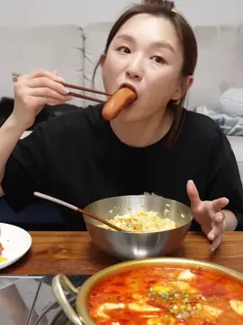 Spicy Soft Tofu Soup & Egg Rice - Sausage ~ Korean Home Meal #mukbang #eating #asmr #asmrsounds #food #foodtiktok #korean #delicious #fyp #foryou 