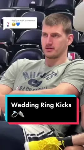 Replying to @NBA Did you know that 2-time #KiaMVP Nikola Jokic ties his wedding ring to his shoe before every game? 💍🃏 #NBA #NBAKicks #basketball #Jokic #Joker #wedding #Denver #DenverNuggets 