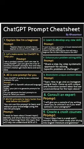 ChatGpt prompt che@t sheet!😱 #chatgpt #chatgpthacks #chatgpttricks #chatgpttips #chatgptprompts #chatgptpromptsgenius 
