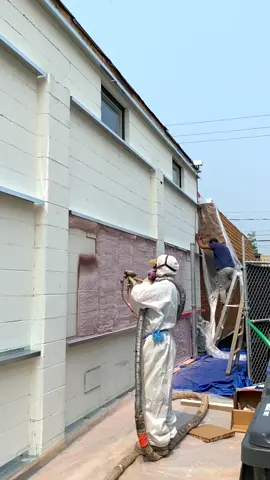 Spray foam being applied after sub-girts installation by our crew #toronto #roofing #construction 
