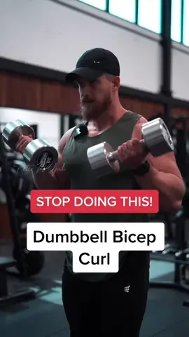 Dumbbell Bicep Curls - Instead of doing alternating, do 1 arm at a time and lean over that working arm. This will helo you better align the joint/bicep/upper arm with that line of force. Use an off set grip to make the supination (rotating wrist/pinky inward) harder, forcing uou to squeeze more. Control every rep and eccentric. - #gymtiktok #GymTok #armworkout #biceps #bicepsworkout #gymtips 