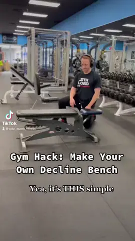 How to make a flat bench a decline bench. . #Fitness #onlinecoach #geek #fitnerd #fitgeek #fitmoms #fitdads #momswholift #dadswholift #exercise #fatlossjourney #fatlosstips #fatloss #fatlosshelp #nutrition #weightlossjourney #healthcoach  #busymoms #busydads #weightloss #gymhacks #gymhack 