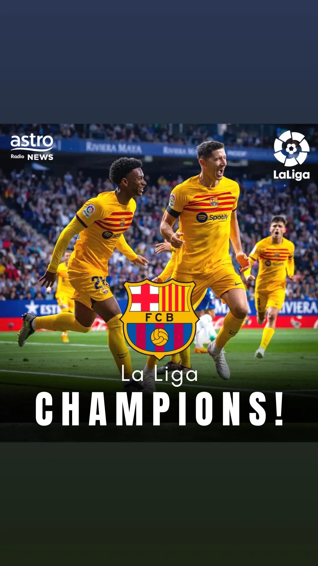 Barcelona have been crowned La Liga Champions! The Catalan side sealed their first league title since the 2018-2019 season with four games left to play, after a 4-2 win over Espanyol this morning. #Barcelona #LaLiga #AstroRadioNews 