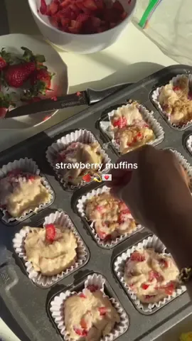 Before the strawberries go bad 🧸 #strawberrymuffins #baking #muffins #fypシ 