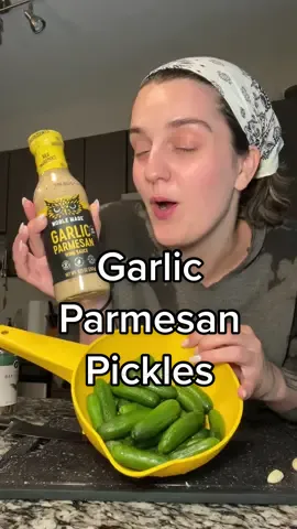 Garlic Parmesan is my favorite wing flavor so I thought, why not make garlic parm pickles? #pickles #pickletok #izeatz 